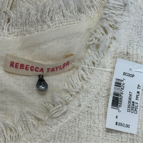 Rebecca Taylor Luxe White/Ivory Tweed & Leather Trim Peplum Top Size 4 NWT - Picture 7 of 8